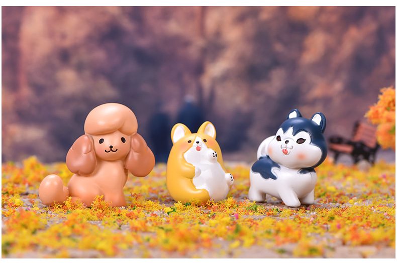 17 Styles Resin Animals Pet Dog Models Kirky Samoyed Pomeranian Poodle Yorkshire Terrier Schnauzer Figurine Wholesale Mini Fairy Garden Accessories Supplies Pot Bonsai Fairy Garden Ornament Small Artificial Dog